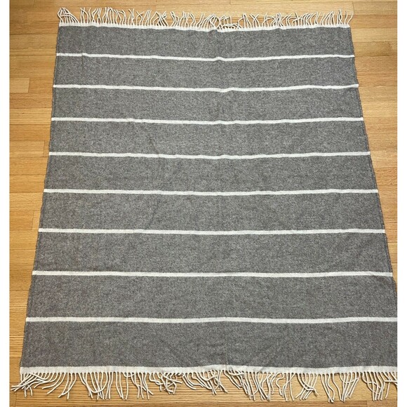 Pure Nature 80% Wool 20% Merino Wool Throw Blanket Fringe Brown Beige - Picture 2 of 3